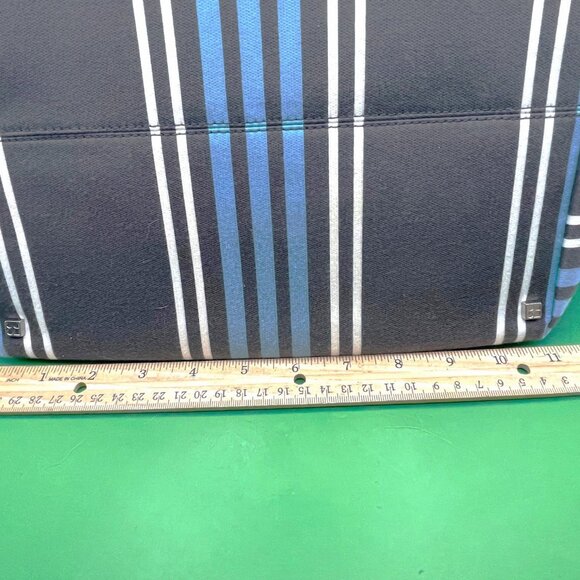 Kate Spade NY Striped Canvas Tote Bag Blue Brown White Leather Handles Italy VTG - Picture 13 of 15